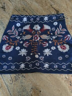 Navy Embroidered Floral Mini Skirt